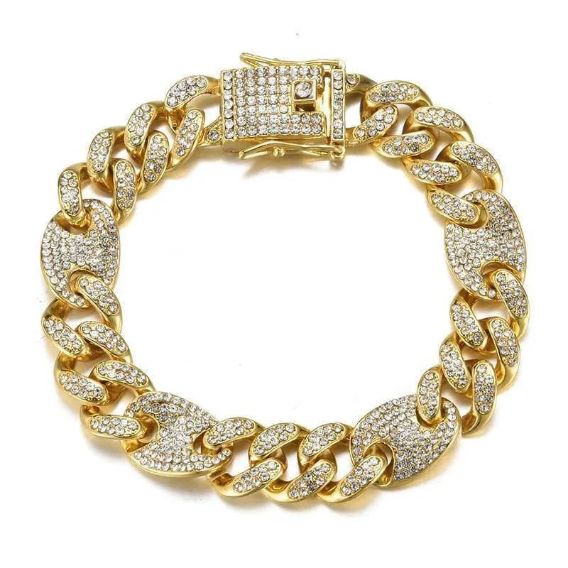 Miami Cuban Bling Iced Out Full AAA Crystal Pave Bracelet With Butterfly Link Chain Hip-Hop Bracelets