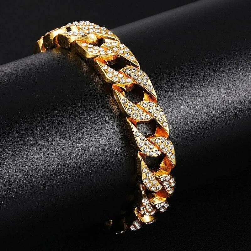 Miami Cuban Bling Iced Out Full AAA Crystal Pave Bracelet With Butterfly Link Chain Hip-Hop Bracelets