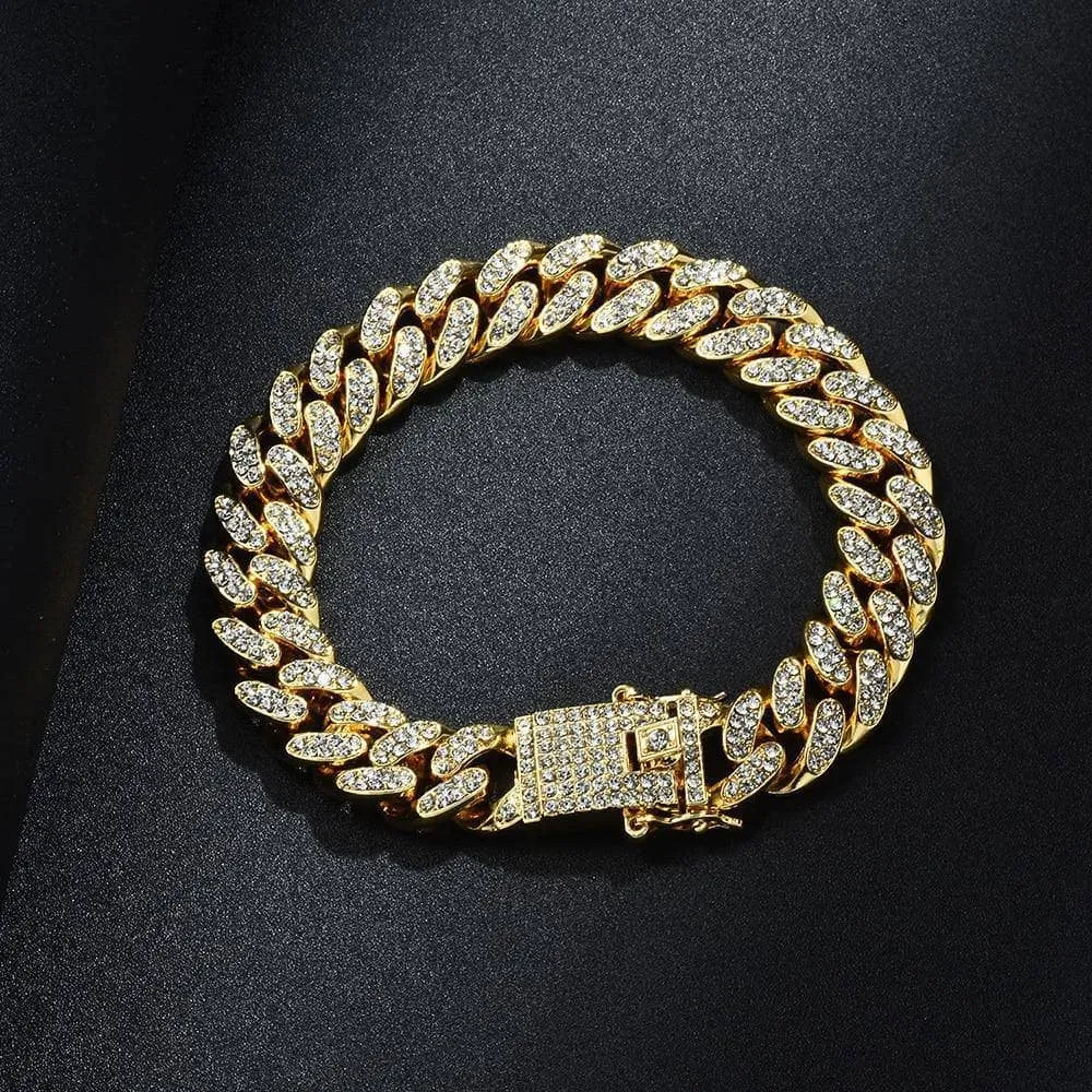 Miami Cuban Bling Iced Out Full AAA Crystal Pave Bracelet With Butterfly Link Chain Hip-Hop Bracelets