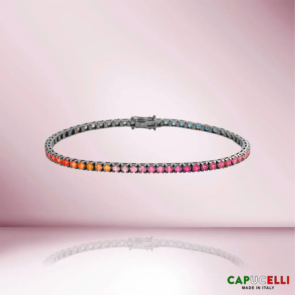 Multicolor Sapphire Tennis Bracelet (5.50 ct.) 4-Prongs Setting in 18K Gold, Made In Italy