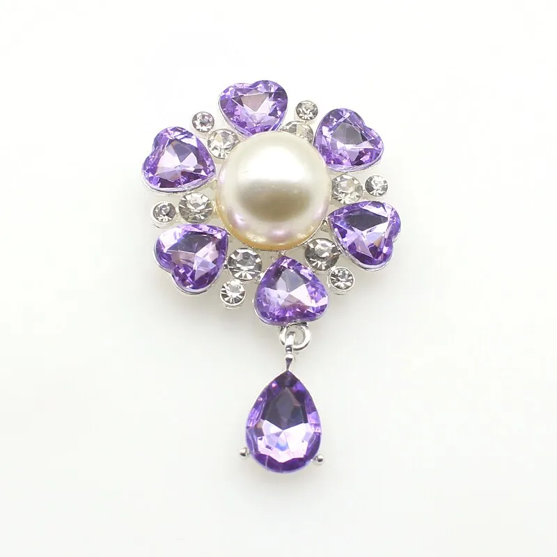 New 2Pcs/Lot 38*59MM Alloy Flat Back Brooch Pendant With Rhinestone Buttons
