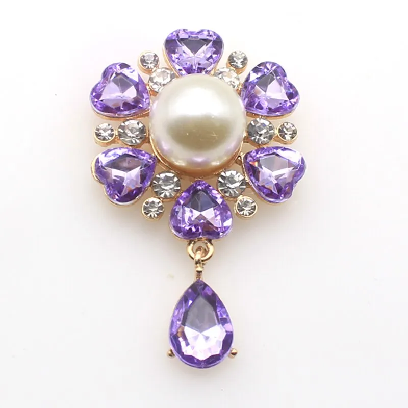 New 2Pcs/Lot 38*59MM Alloy Flat Back Brooch Pendant With Rhinestone Buttons