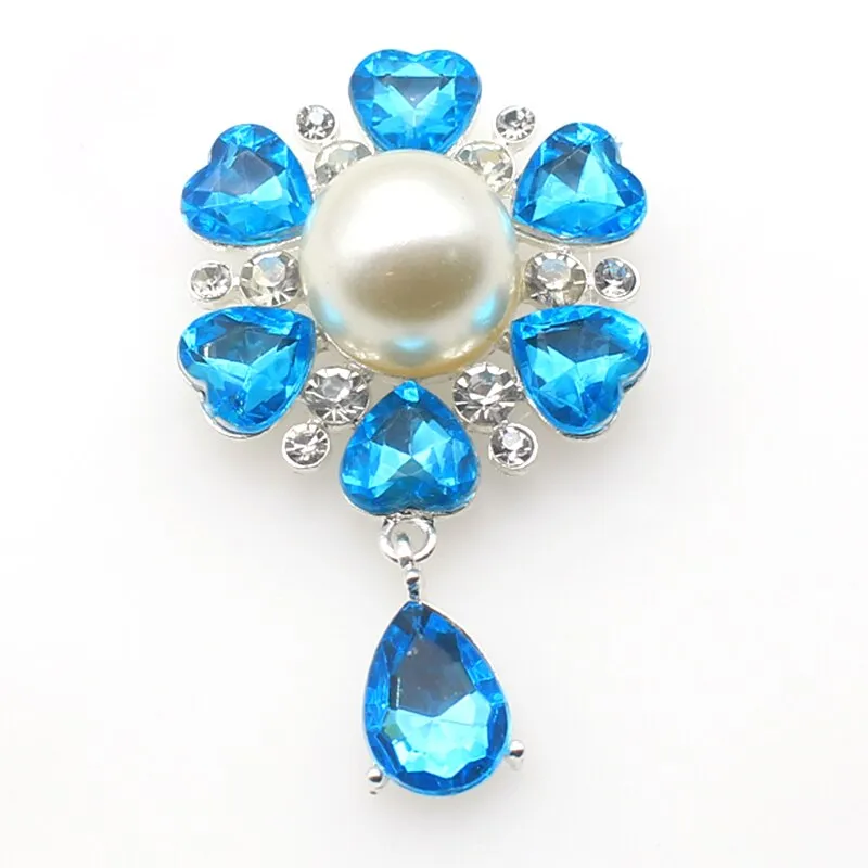 New 2Pcs/Lot 38*59MM Alloy Flat Back Brooch Pendant With Rhinestone Buttons