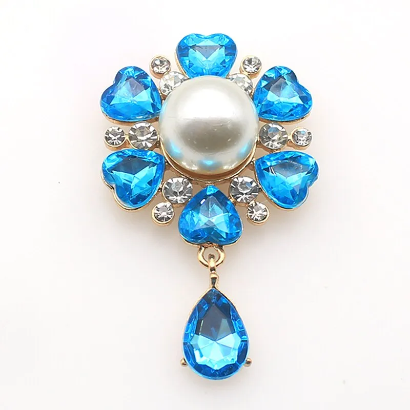 New 2Pcs/Lot 38*59MM Alloy Flat Back Brooch Pendant With Rhinestone Buttons