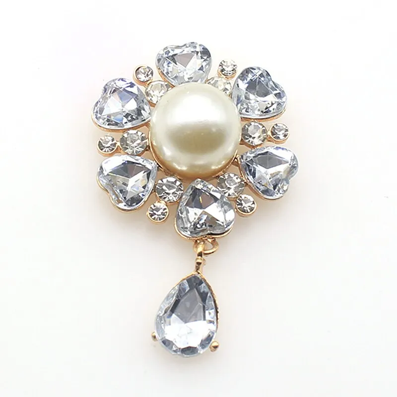 New 2Pcs/Lot 38*59MM Alloy Flat Back Brooch Pendant With Rhinestone Buttons