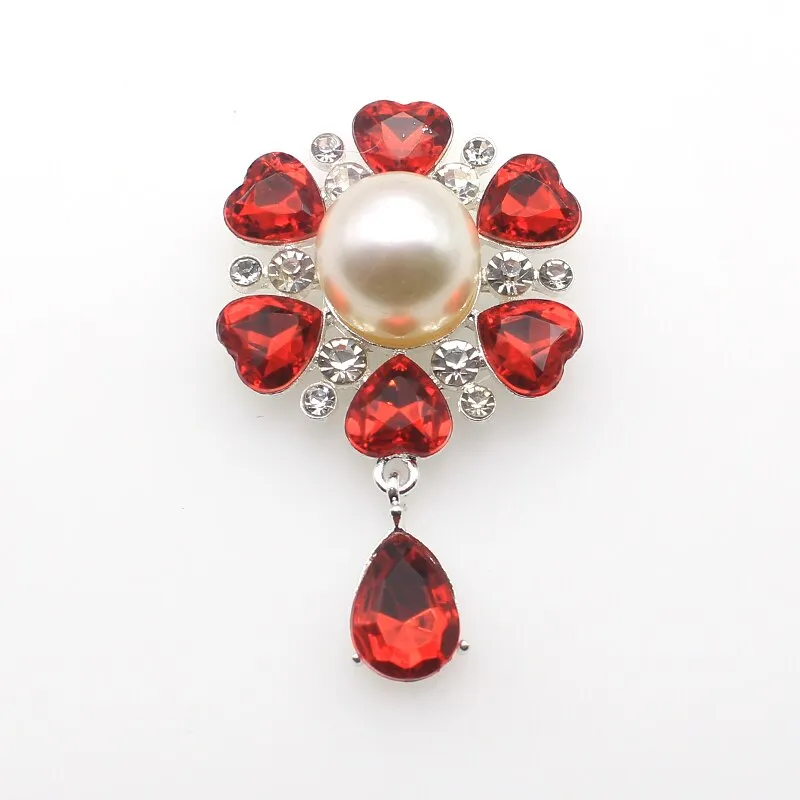 New 2Pcs/Lot 38*59MM Alloy Flat Back Brooch Pendant With Rhinestone Buttons
