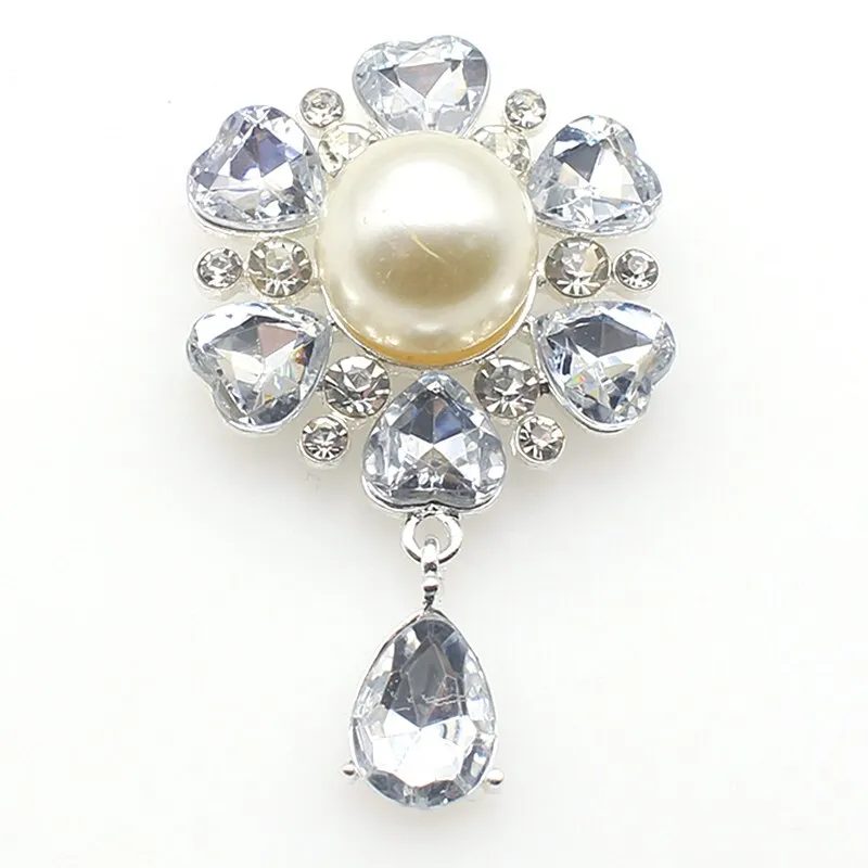New 2Pcs/Lot 38*59MM Alloy Flat Back Brooch Pendant With Rhinestone Buttons
