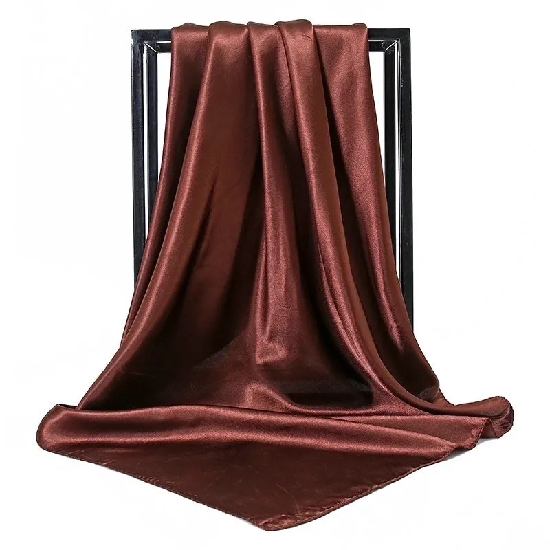 New Solid Color  Women 90 Simulation Silk Square Scarf Wholesale Fashion Net Color Scarf Casual Headscarf Women