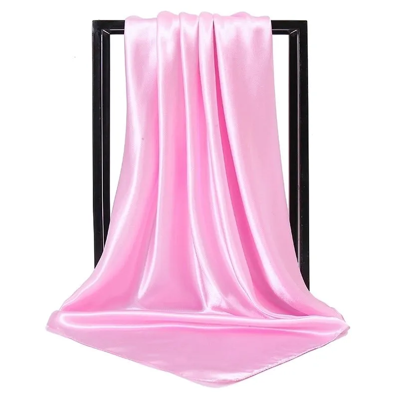 New Solid Color  Women 90 Simulation Silk Square Scarf Wholesale Fashion Net Color Scarf Casual Headscarf Women