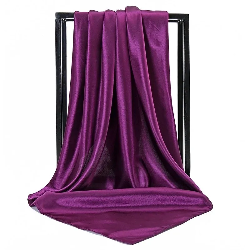 New Solid Color  Women 90 Simulation Silk Square Scarf Wholesale Fashion Net Color Scarf Casual Headscarf Women
