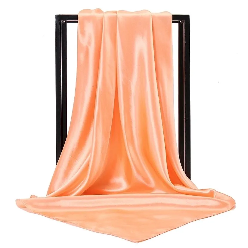 New Solid Color  Women 90 Simulation Silk Square Scarf Wholesale Fashion Net Color Scarf Casual Headscarf Women