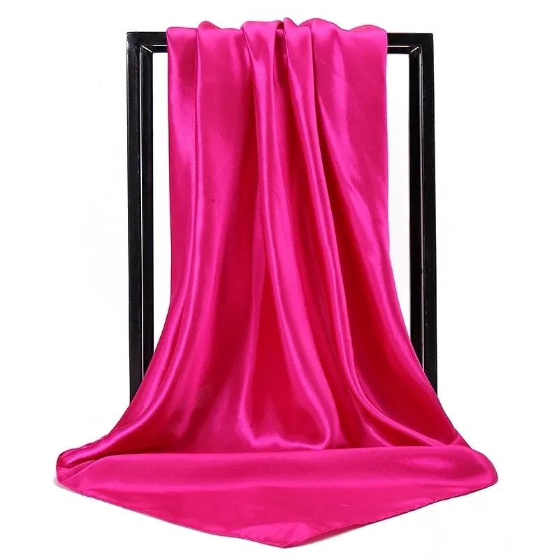 New Solid Color  Women 90 Simulation Silk Square Scarf Wholesale Fashion Net Color Scarf Casual Headscarf Women