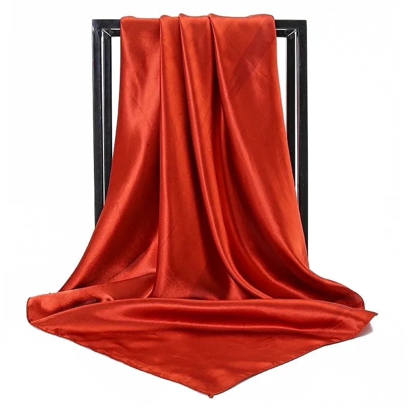 New Solid Color  Women 90 Simulation Silk Square Scarf Wholesale Fashion Net Color Scarf Casual Headscarf Women