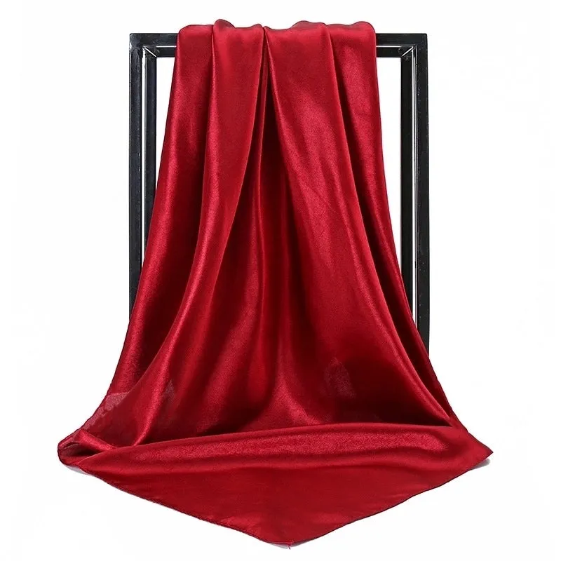 New Solid Color  Women 90 Simulation Silk Square Scarf Wholesale Fashion Net Color Scarf Casual Headscarf Women