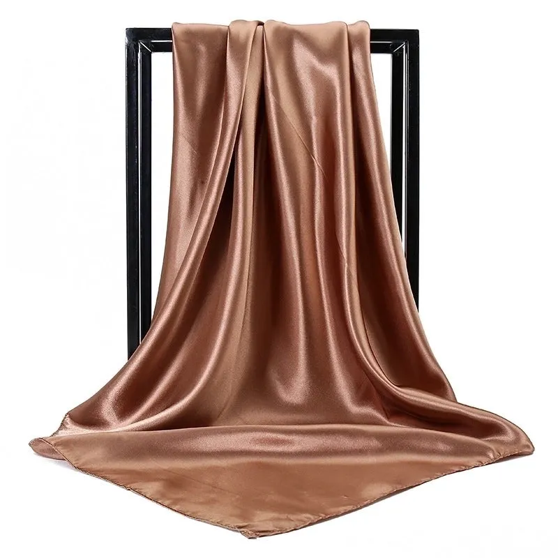 New Solid Color  Women 90 Simulation Silk Square Scarf Wholesale Fashion Net Color Scarf Casual Headscarf Women