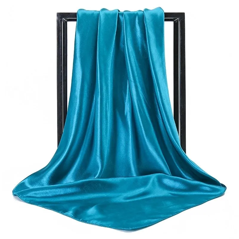 New Solid Color  Women 90 Simulation Silk Square Scarf Wholesale Fashion Net Color Scarf Casual Headscarf Women