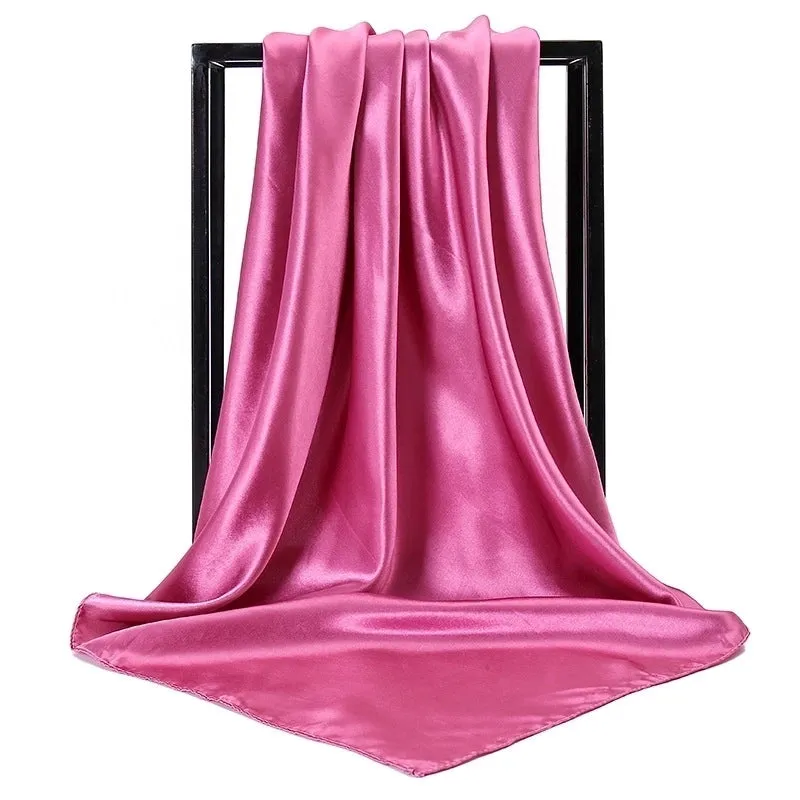 New Solid Color  Women 90 Simulation Silk Square Scarf Wholesale Fashion Net Color Scarf Casual Headscarf Women