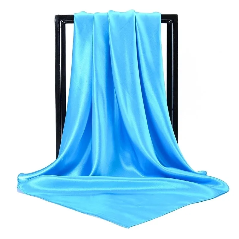 New Solid Color  Women 90 Simulation Silk Square Scarf Wholesale Fashion Net Color Scarf Casual Headscarf Women