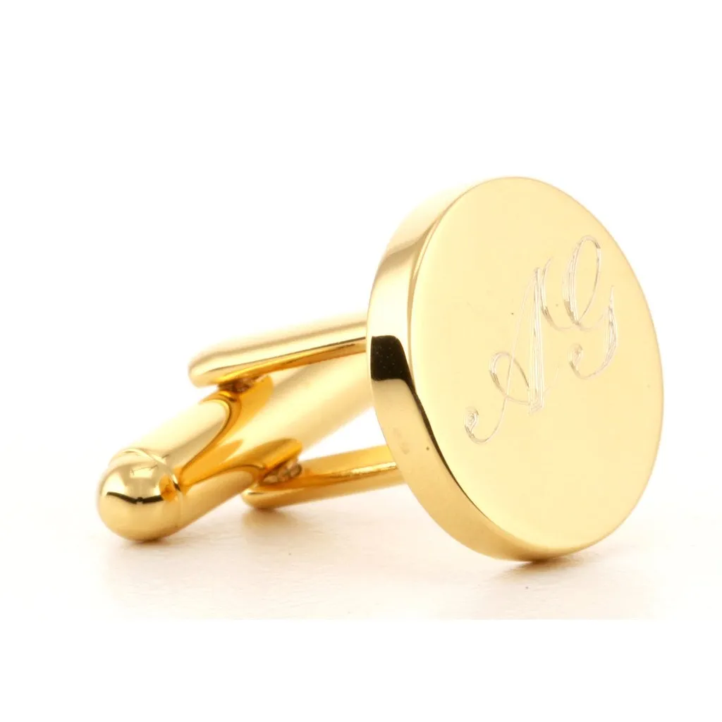 Personalised Gold Engraved Round Cufflinks