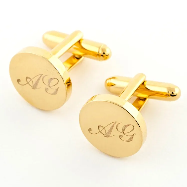 Personalised Gold Engraved Round Cufflinks