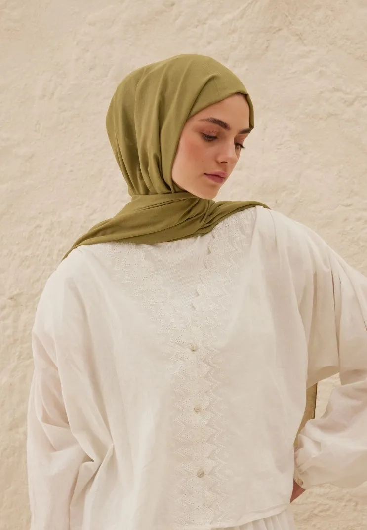 Plain Rami Viscose Scarf Olive