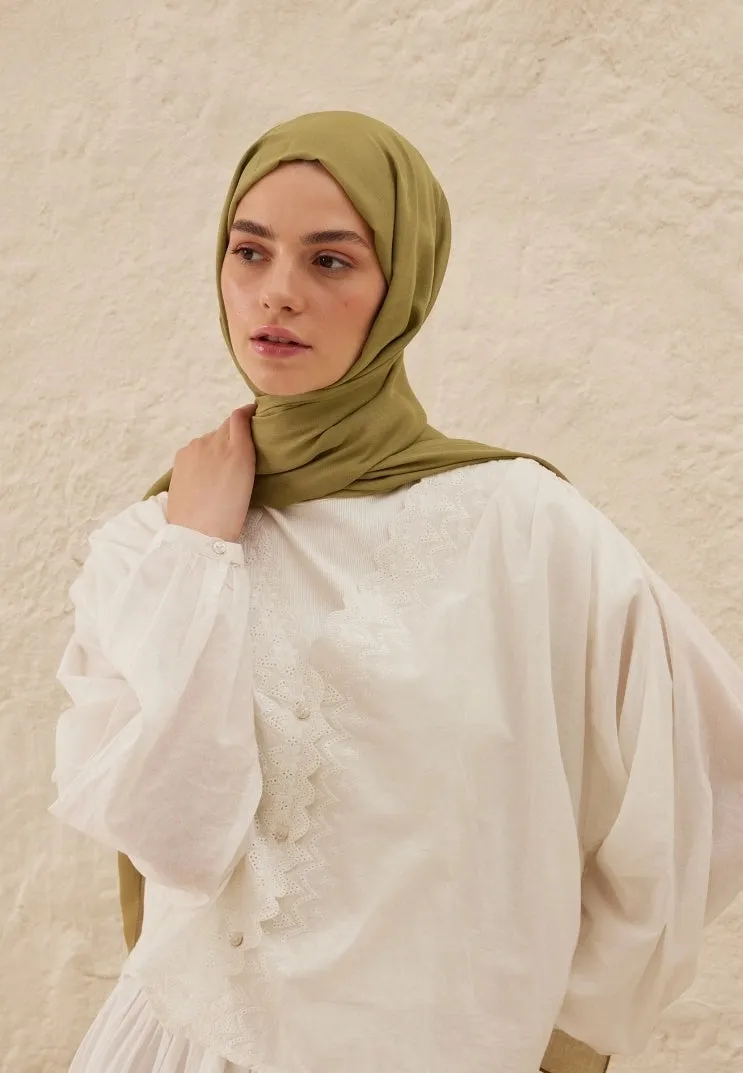 Plain Rami Viscose Scarf Olive