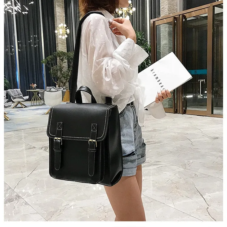 Preppie style women Backpack Pu Leather Shoulder Bag multi-function Women's Backpack Fashion School Bag for Girls Leisure Bag