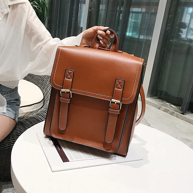 Preppie style women Backpack Pu Leather Shoulder Bag multi-function Women's Backpack Fashion School Bag for Girls Leisure Bag