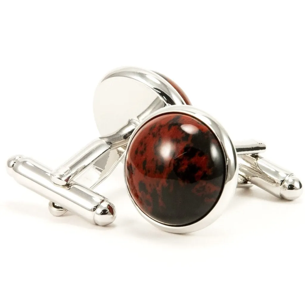 Red Obsidian Silver Cufflinks