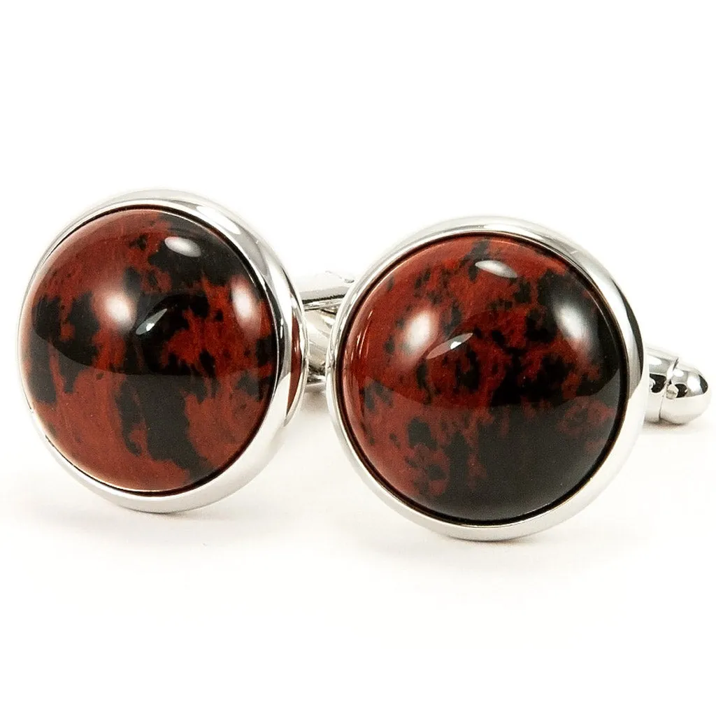 Red Obsidian Silver Cufflinks