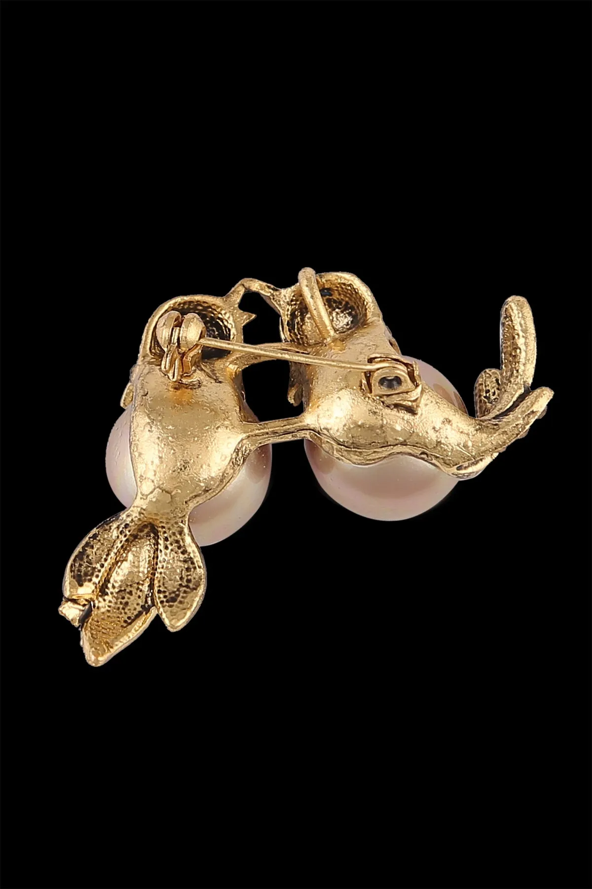 Romantic Love Birds In Antique Gold Tone with Pearl & Diamond Metal Brooch