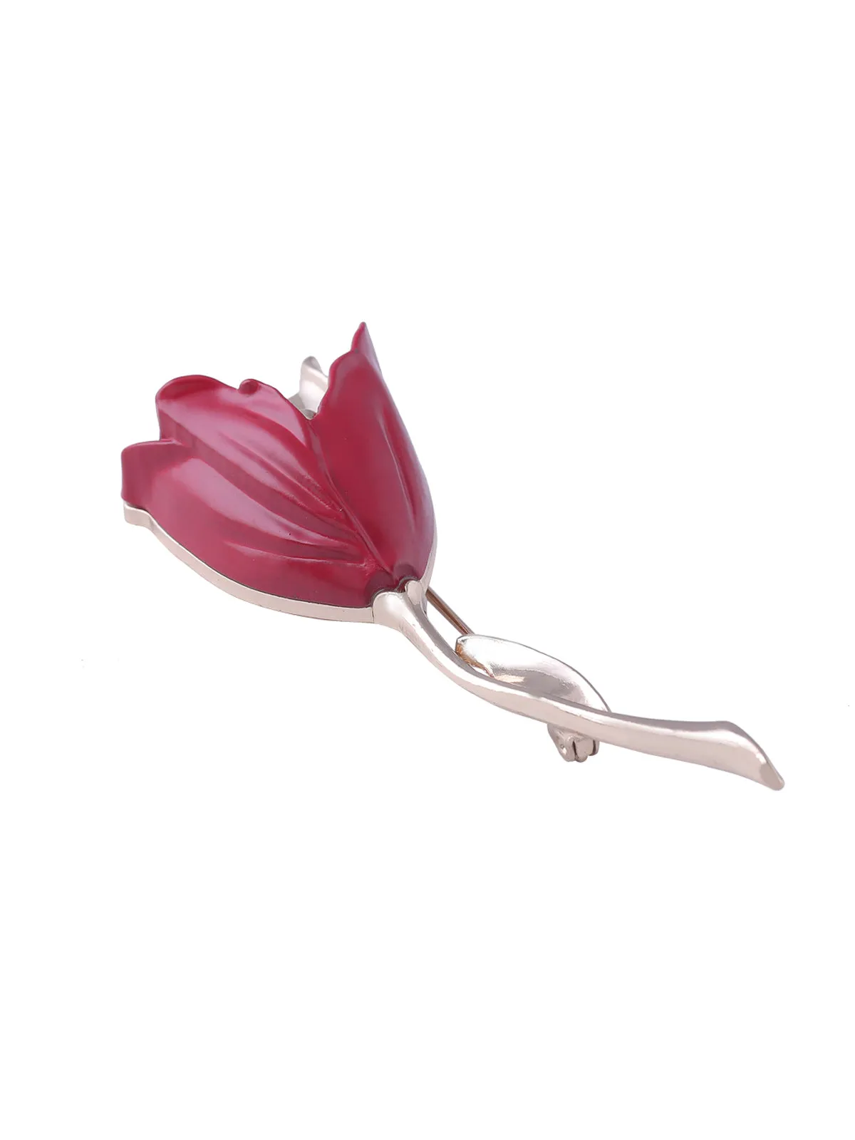 Rose Gold with Red Enamel Rose Flower Brooch