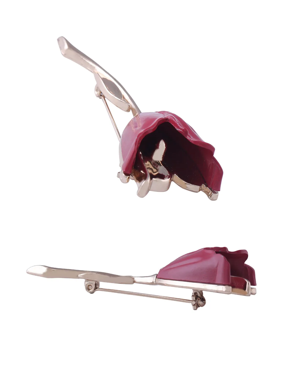 Rose Gold with Red Enamel Rose Flower Brooch