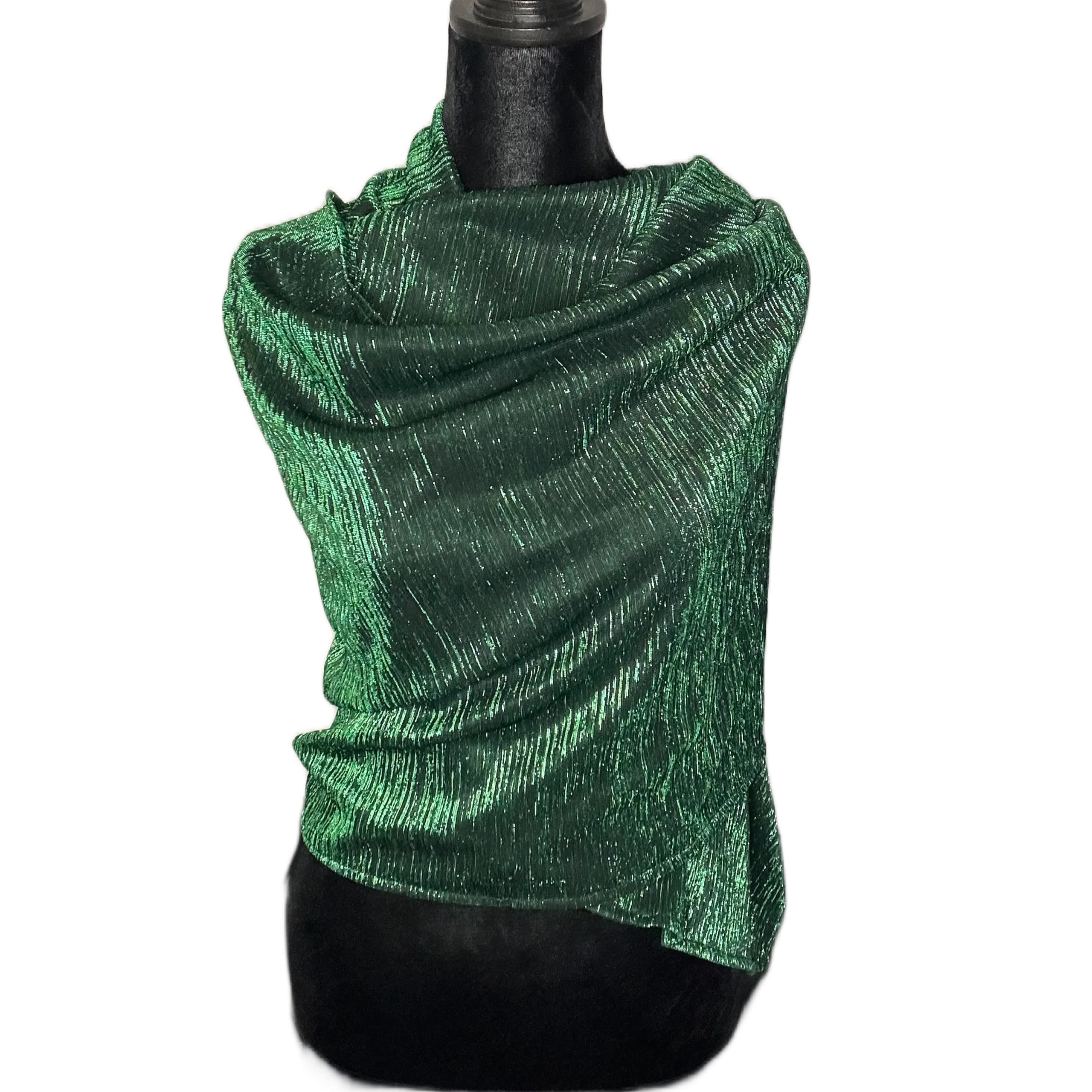 Scarf- Green with Green Metallic Threaded woven in stipes Tricot Metalic Stripe