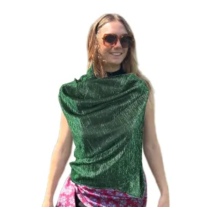 Scarf- Green with Green Metallic Threaded woven in stipes Tricot Metalic Stripe