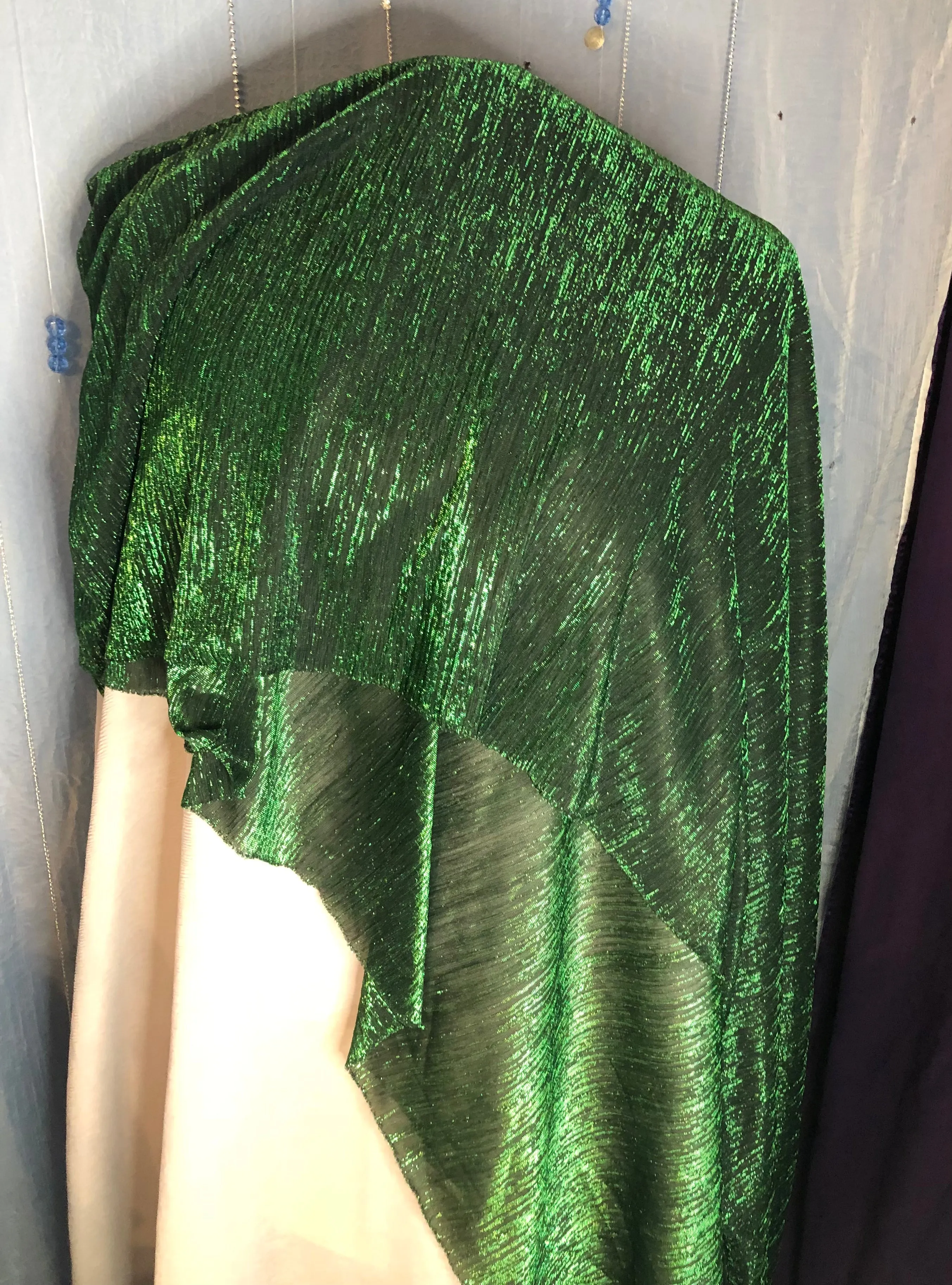 Scarf- Green with Green Metallic Threaded woven in stipes Tricot Metalic Stripe