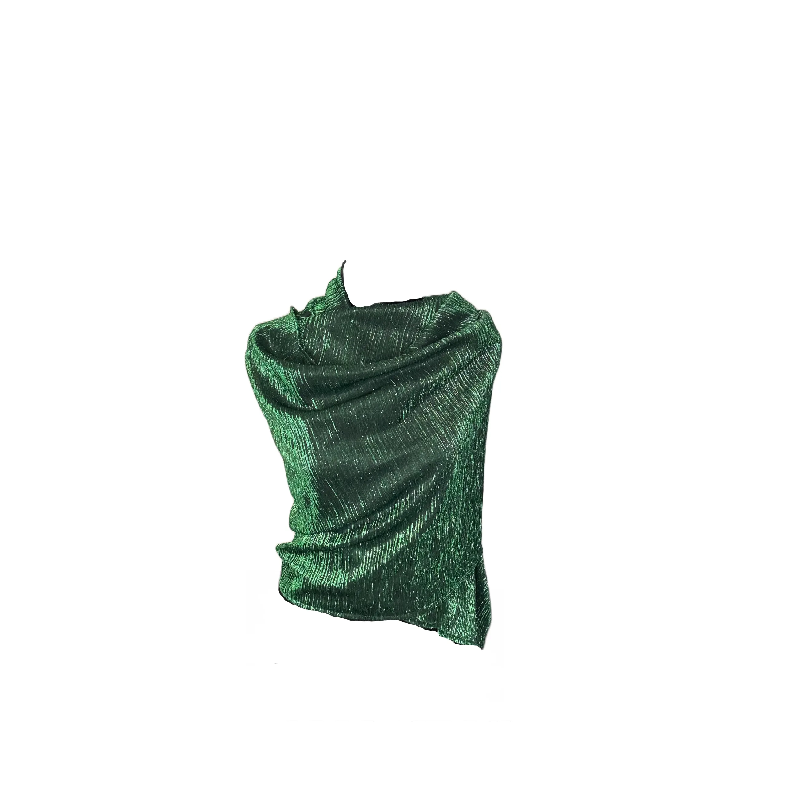 Scarf- Green with Green Metallic Threaded woven in stipes Tricot Metalic Stripe