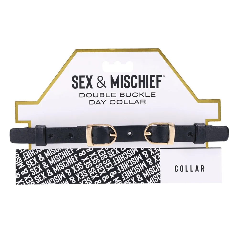 Sex & Mischief Double Buckle Faux Leather Day Collar