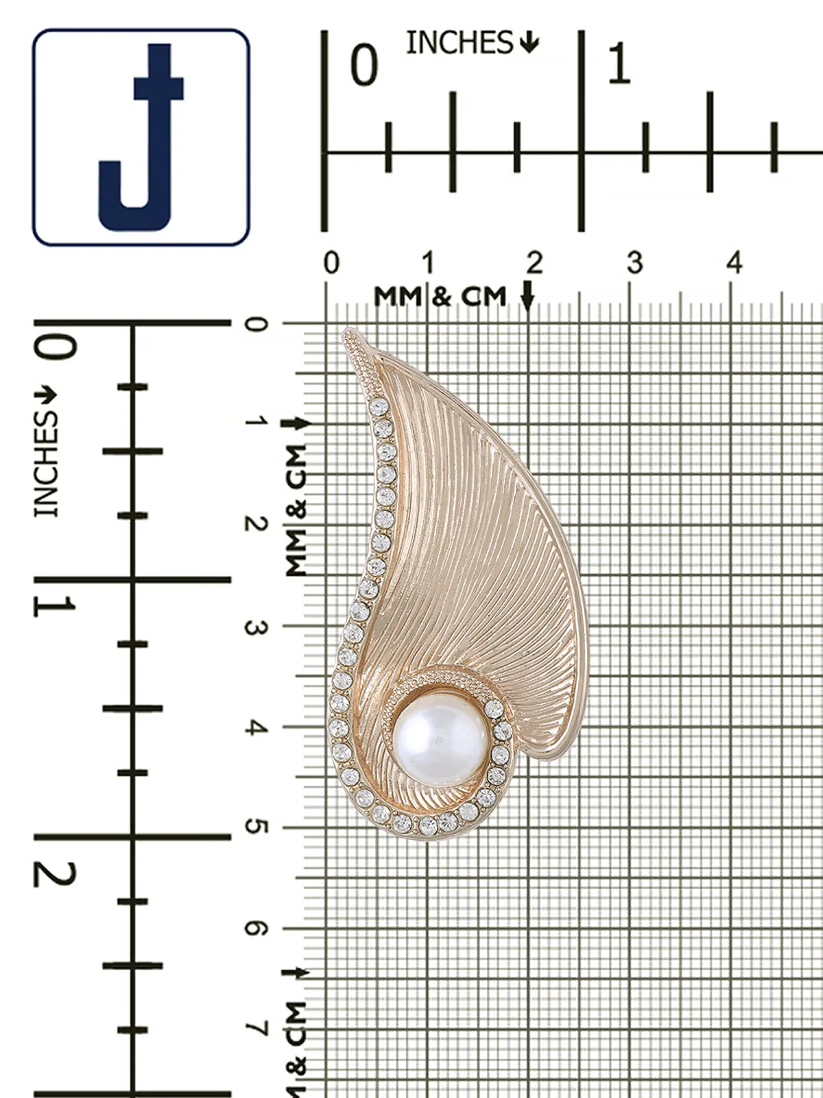 Shiny Gold Diamond Leaf with Pearl Brooch Pin