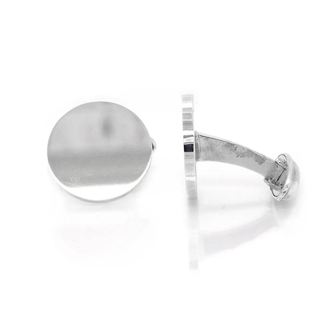 Silver Round Plain Cufflinks
