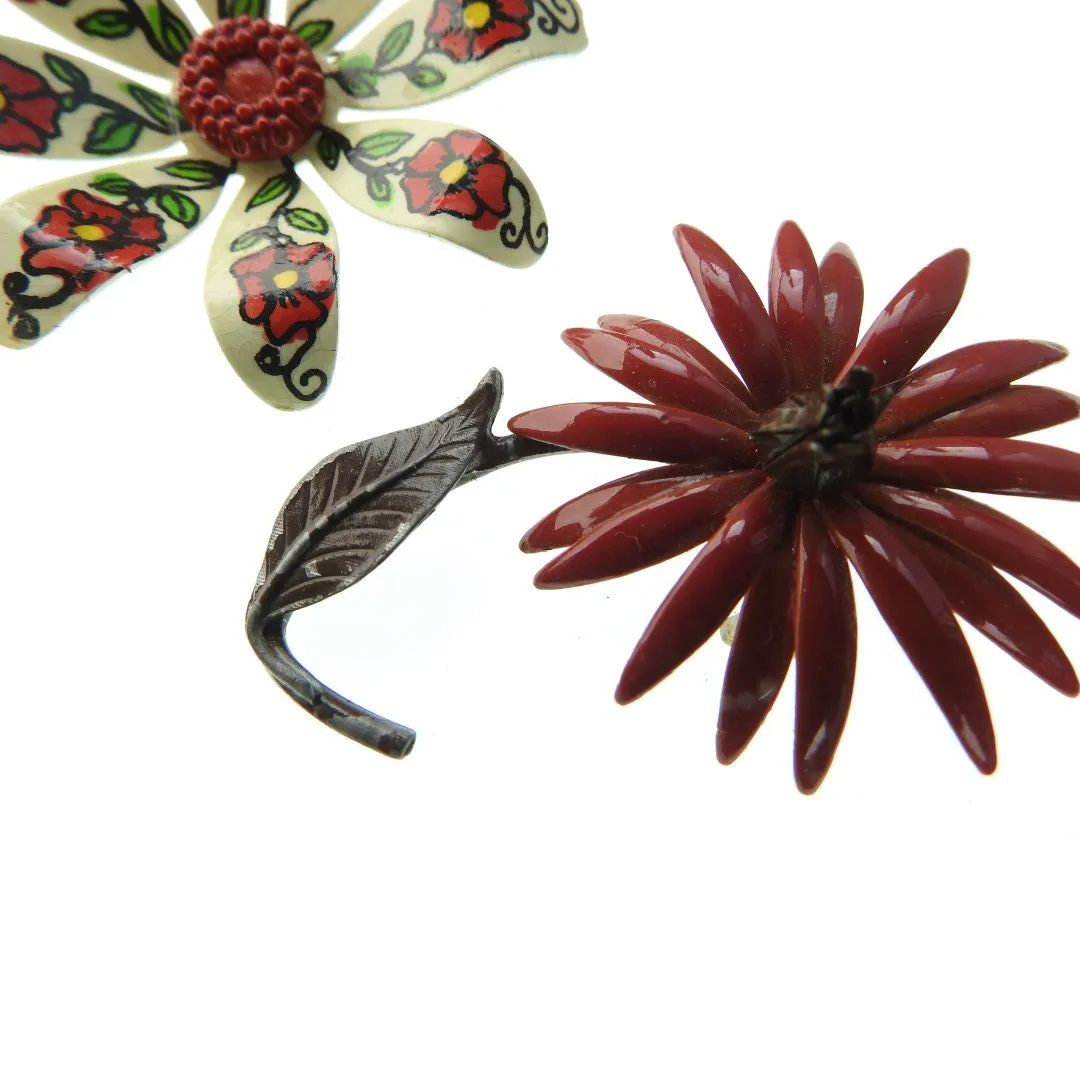 Unique vintage enamel flower brooches