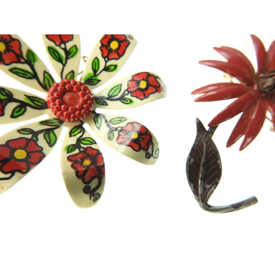 Unique vintage enamel flower brooches