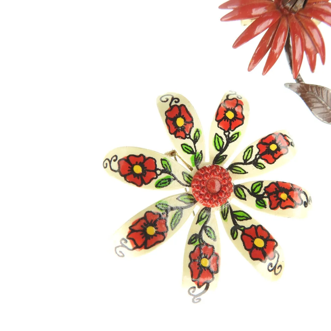 Unique vintage enamel flower brooches