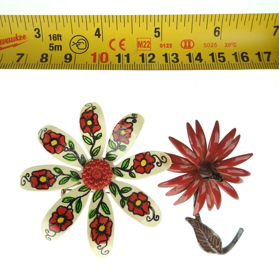 Unique vintage enamel flower brooches