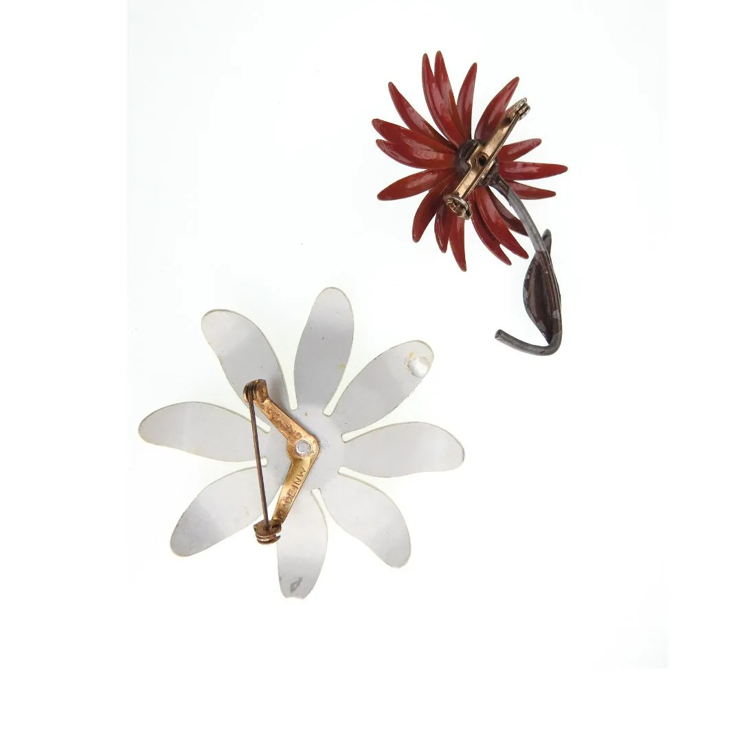 Unique vintage enamel flower brooches