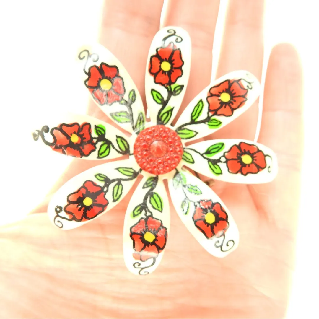 Unique vintage enamel flower brooches