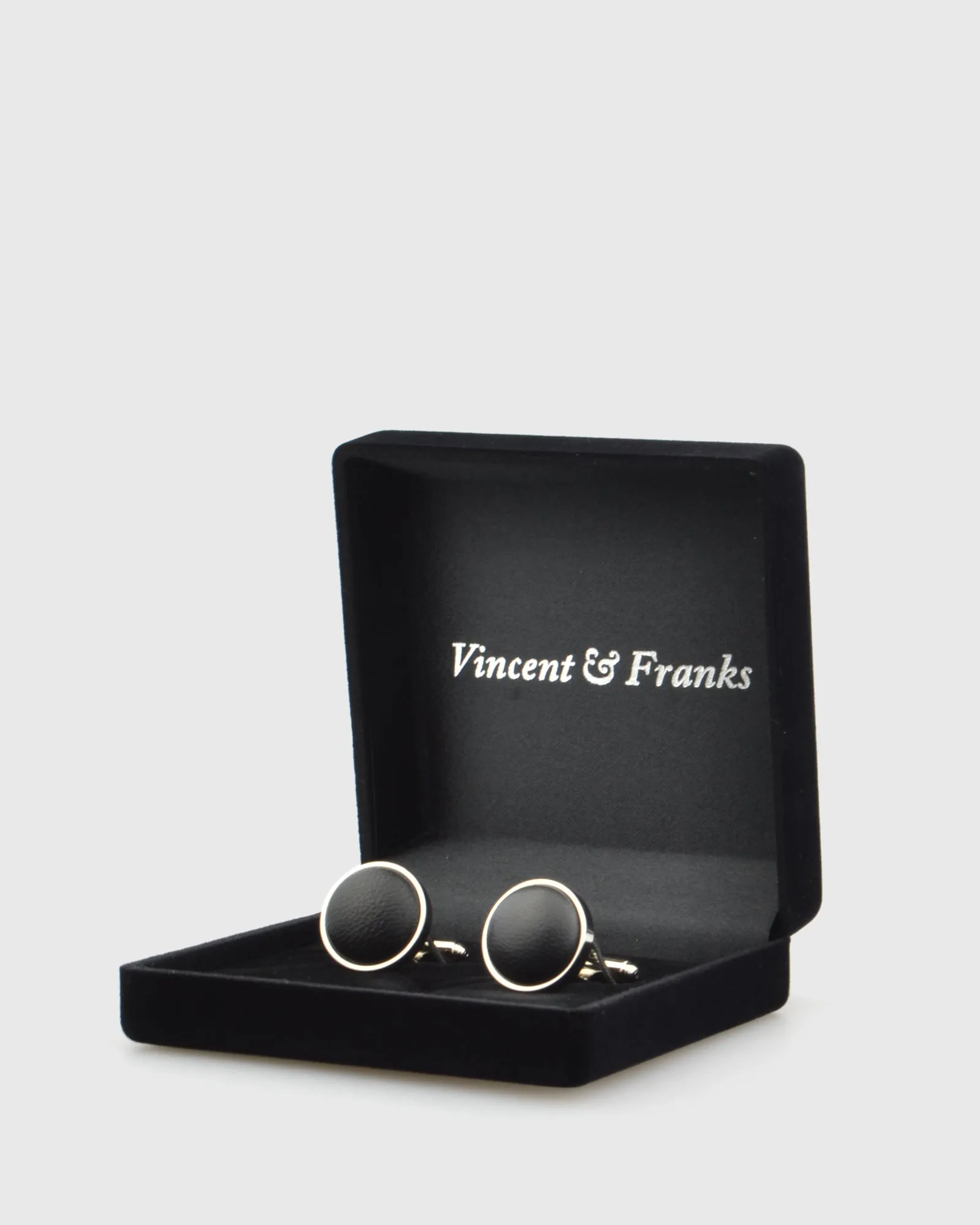 VINCENT & FRANKS VF20627 BLACK LEATHER CUFFLINKS