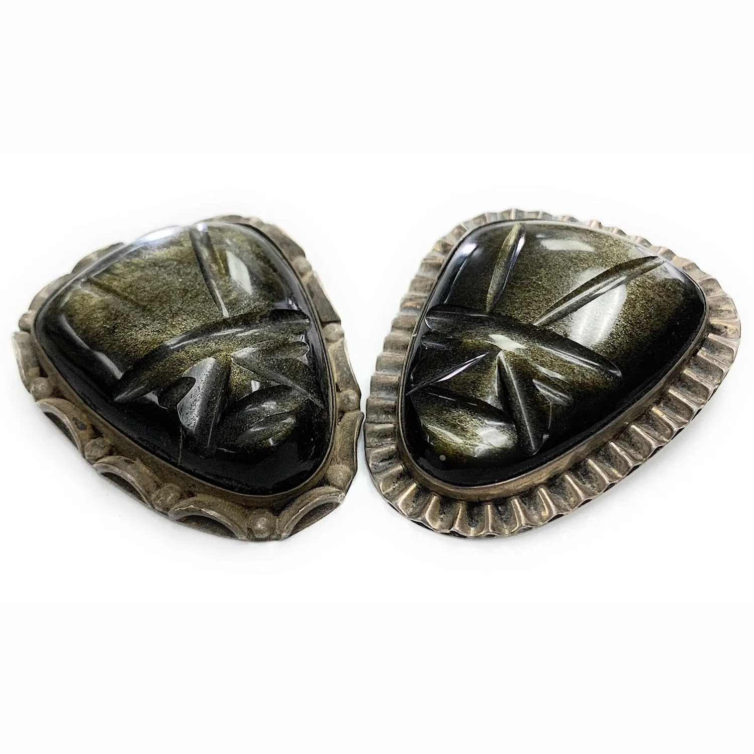 Vintage 2-piece set of Sterling Silver & Golden Labradorite Brooches