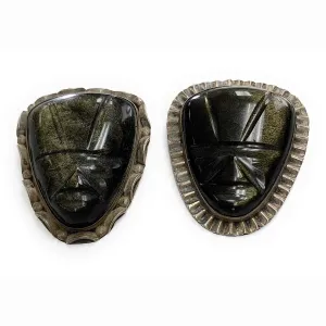 Vintage 2-piece set of Sterling Silver & Golden Labradorite Brooches