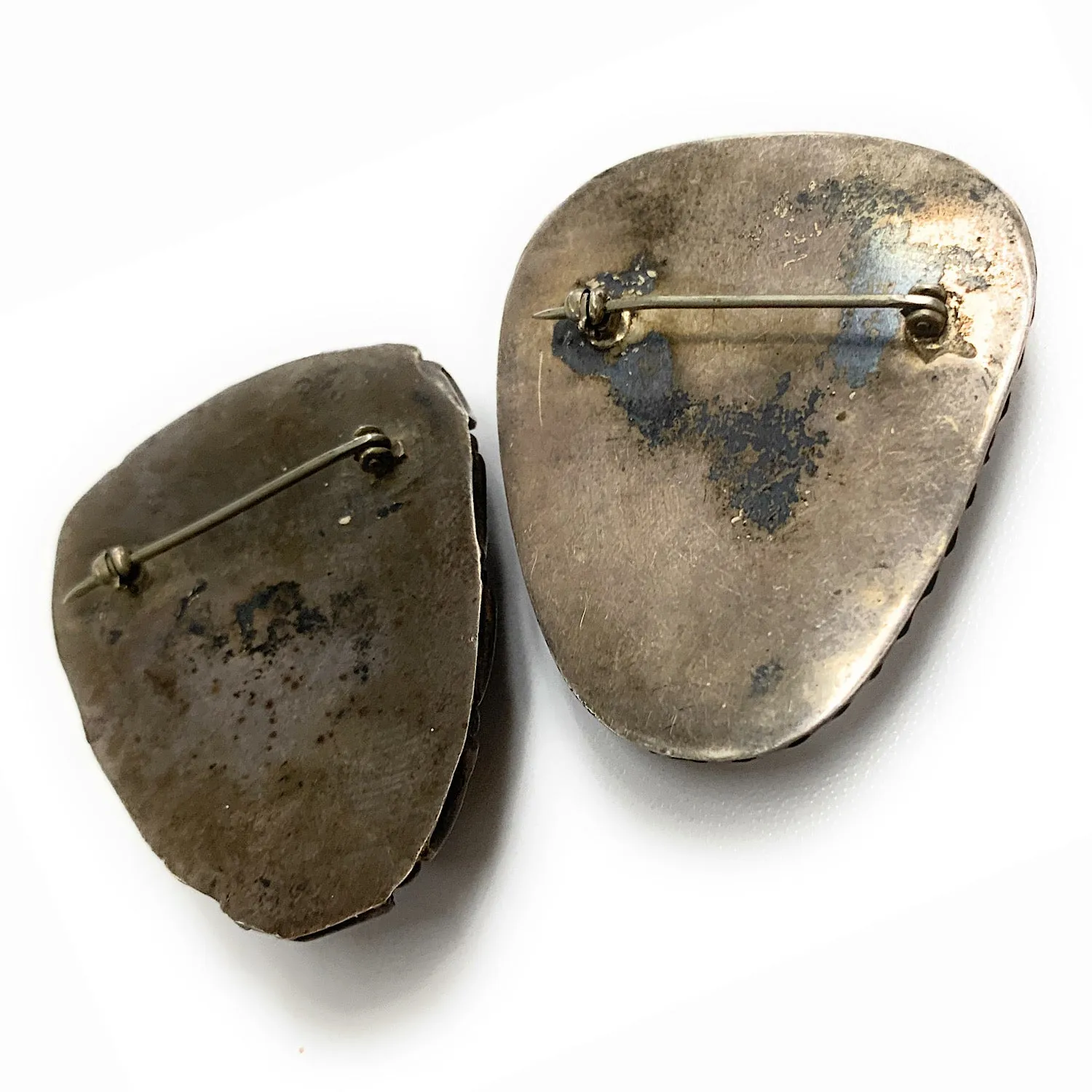 Vintage 2-piece set of Sterling Silver & Golden Labradorite Brooches
